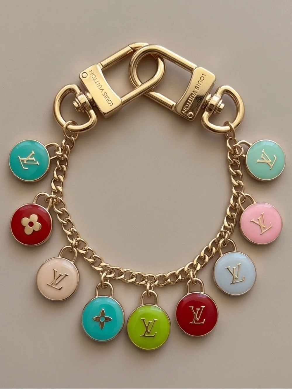 Unbranded Fashion Upcycled Gold-Tone Multicolor Enamel Charm keychain key bag